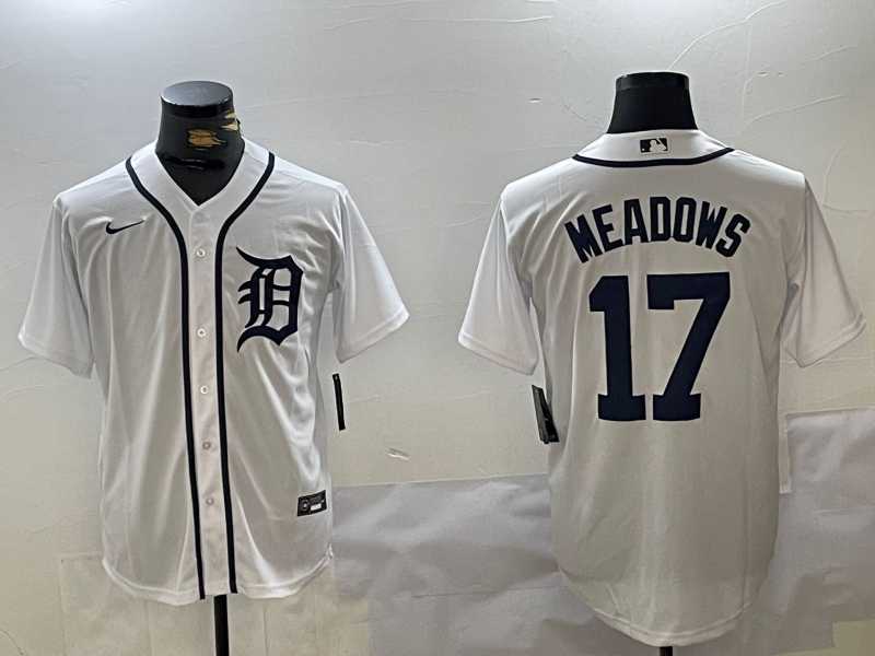 Men%27s Detroit Tigers #17 Parker Meadows White Cool Base Stitched Jersey
